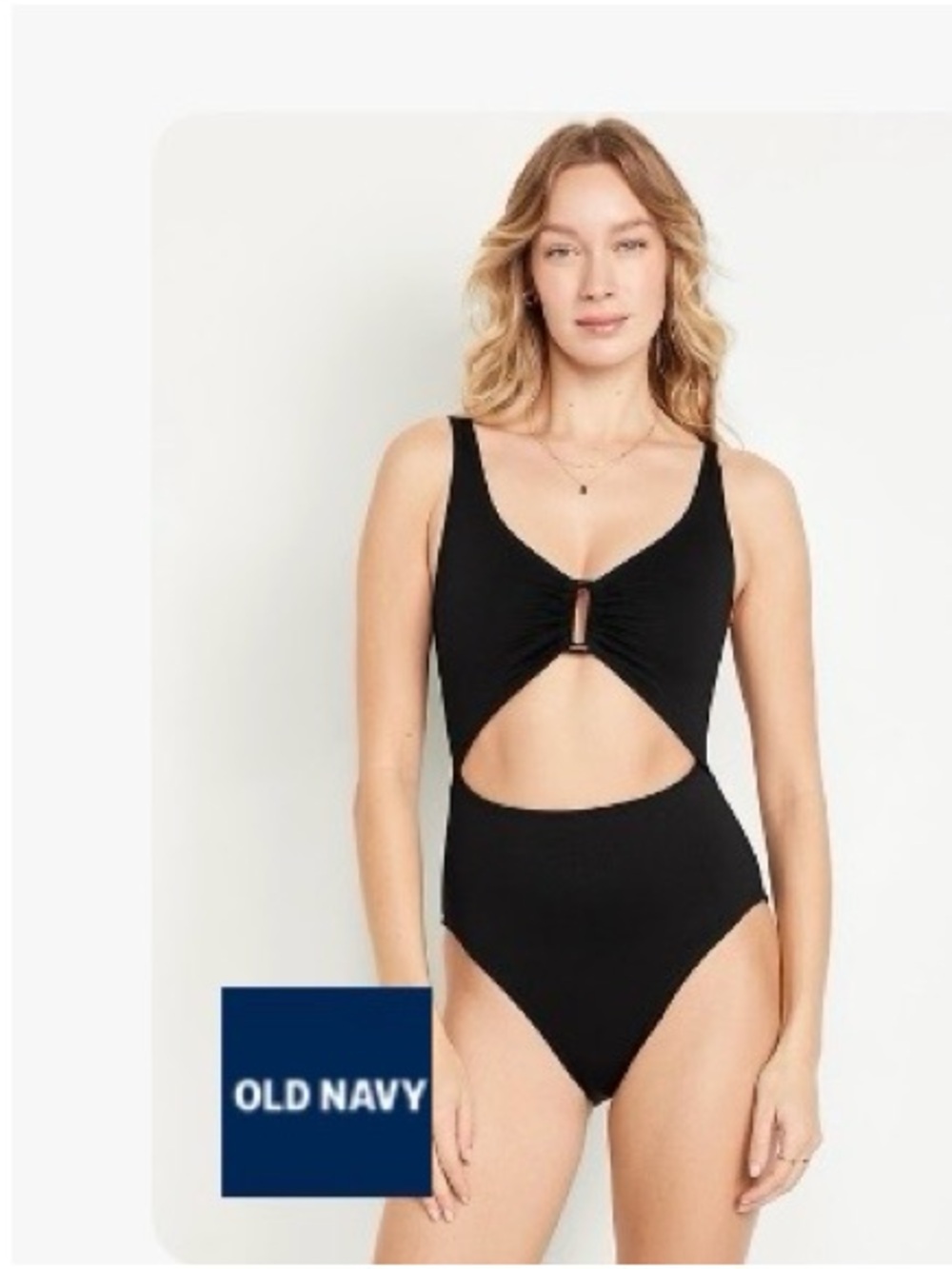 Old Navy Black Textured One-Piece Swimsuit with Cut Out